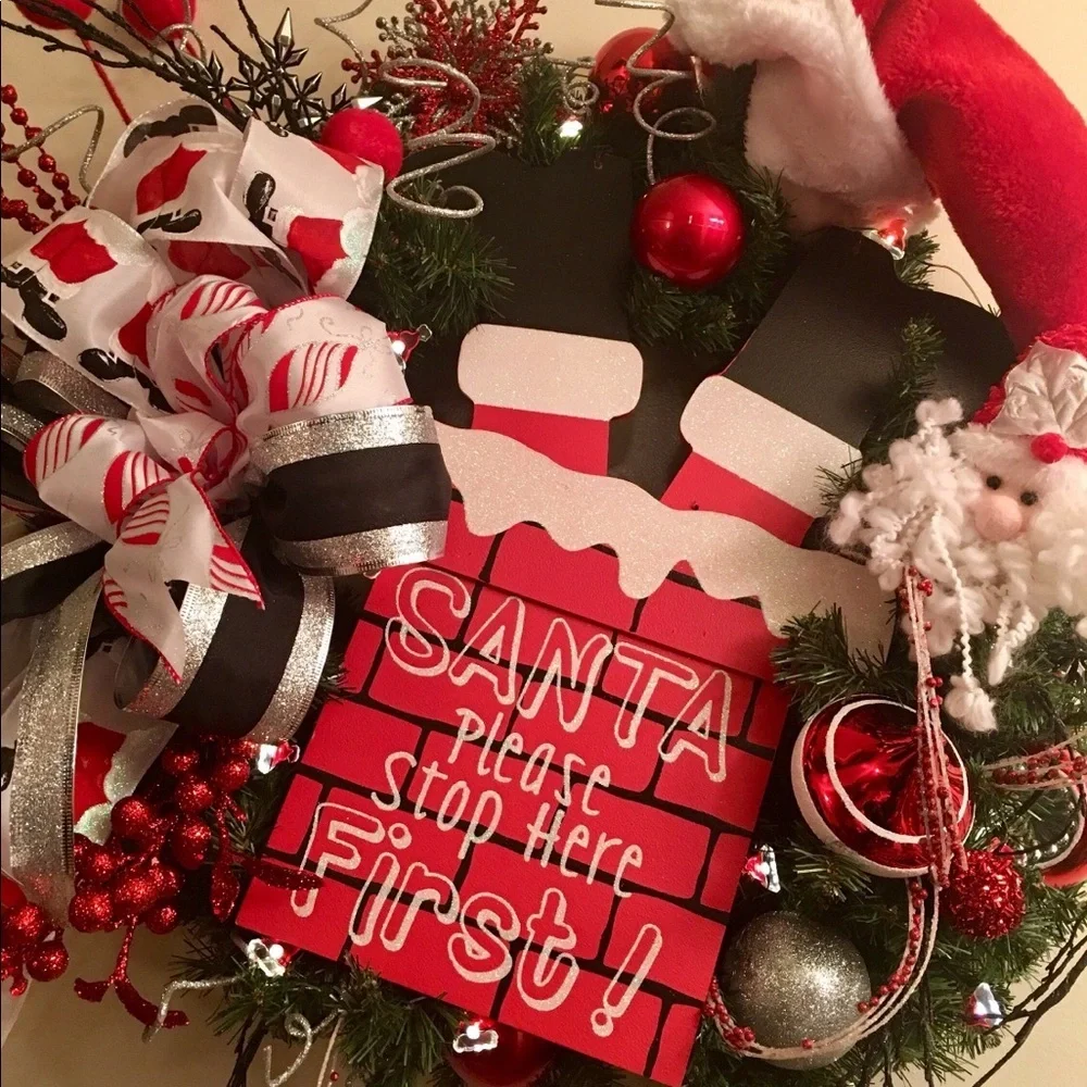 Unique Fun Red Designer Santa Christmas Wreath